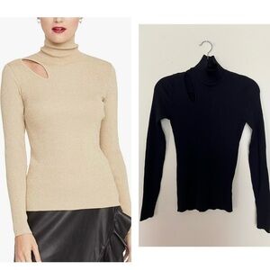 Rachel Roy Women Cutout Pullover Black Sweater Ribbed Knit Small Winter Noir Fit